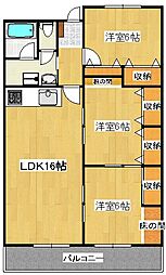 労住協大手町ハイツ 3LDKの間取図画像