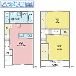 フェリオ小新白鳥東 2LDKの間取図画像