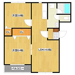 レオ・グランコート有明 2LDKの間取図画像