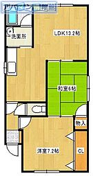 ヒロモンハイツ壱番館 2LDKの間取図画像