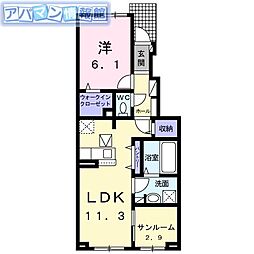 ヴィラ シャングリラ 寺尾 1LDKの間取図画像