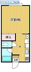 コーポ相川 1Kの間取図画像