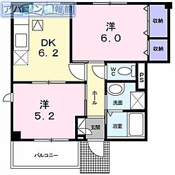 ハイツ悠B棟 2DKの間取図画像