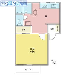 グリーンヒルズA 1Kの間取図画像