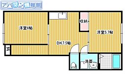 黄金ハイツ友和6号棟 2DKの間取図画像