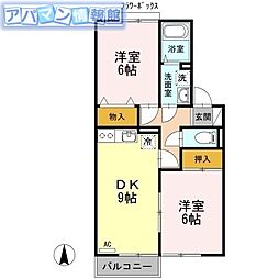 サンモールヴィレッジB 2DKの間取図画像