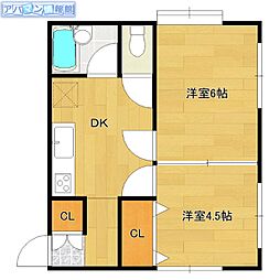 リベイブル小針台 2DKの間取図画像