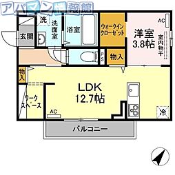 ピターニュB 1LDKの間取図画像