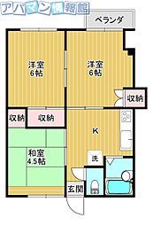 レジデンス桜ケ丘A棟 3DKの間取図画像
