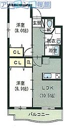 リヴェールあおば 2LDKの間取図画像
