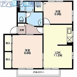 モンアミA 2LDKの間取図画像