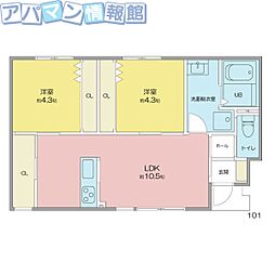 モントまるやまB棟 2LDKの間取図画像