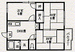 フォーブルおがたＡ 202 2階3DKの間取り