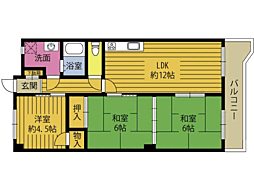 西山ビル 3階3LDKの間取り