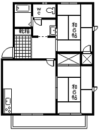 ミュ−ゼみさき 2階2DKの間取り