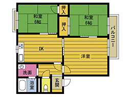 メゾンボザール 1階3DKの間取り
