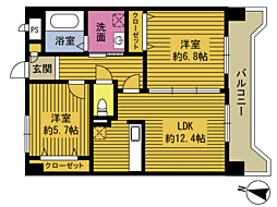 プランタン石垣東 6階2LDKの間取り