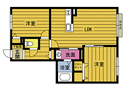 クラヴィエ・つるみ 1階2LDKの間取り