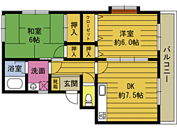 レジデンス聖 2DKの間取図画像