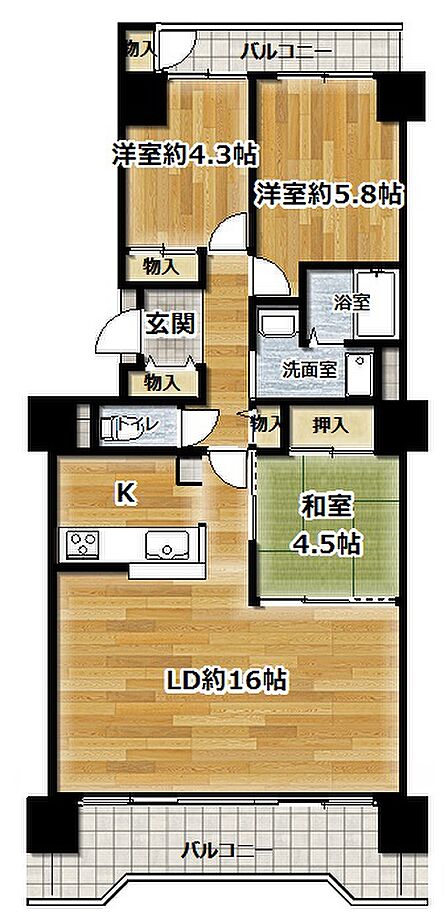 専有面積75.18平米、3LDK