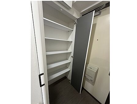 スニーカーからロングブーツまで効率よく仕分けられる可動棚付きシューズボックス。棚板の調整が可能で、日用品や防災グッズの保管にも便利です。