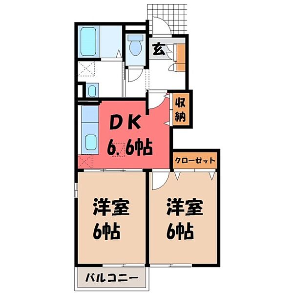ポラリスII ｜栃木県さくら市氏家(賃貸アパート2DK・1階・44.70㎡)の写真 その2
