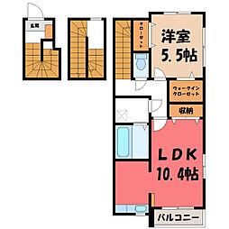 東武宇都宮線 東武宇都宮駅 徒歩16分の賃貸アパート 3階1LDKの間取り