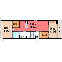 宇都宮芳賀ライトレール線 東宿郷駅 徒歩15分の賃貸アパート 1階2LDKの間取り