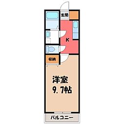 東武宇都宮線 東武宇都宮駅 徒歩8分の賃貸マンション 3階1Kの間取り