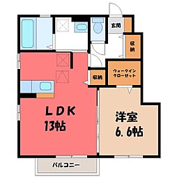 JR東北本線 雀宮駅 徒歩33分の賃貸アパート 1階1LDKの間取り