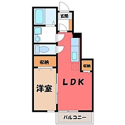 東武宇都宮線 おもちゃのまち駅 徒歩12分の賃貸アパート 1階1LDKの間取り