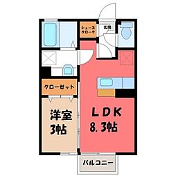 JR東北本線 石橋駅 徒歩8分の賃貸アパート 2階1LDKの間取り