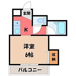 東武宇都宮線 東武宇都宮駅 徒歩37分の賃貸マンション 3階1Kの間取り