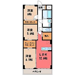 東武宇都宮線 東武宇都宮駅 3.4kmの賃貸マンション 1階3LDKの間取り