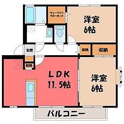 ロイヤルガーデンD棟 2LDKの間取図画像