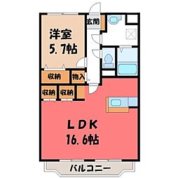 メゾンドゥソレイユ2 1LDKの間取図画像