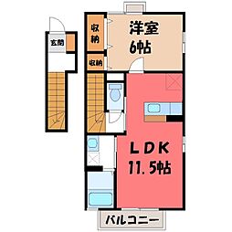 ローズコート宮原B 1LDKの間取図画像