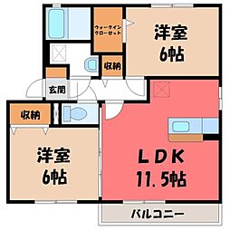 グランモア倉B 2LDKの間取図画像