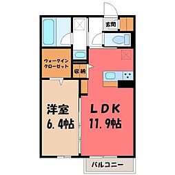 パインディライト 1LDKの間取図画像