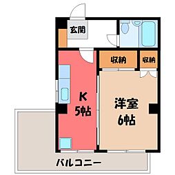 宇都宮ハイツ 1Kの間取図画像