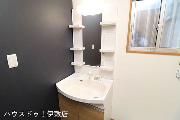 【洗面台】ハンドシャワー付き洗面台。広い洗面ボウルでは楽にシャンプーや手洗い洗濯ができます。
