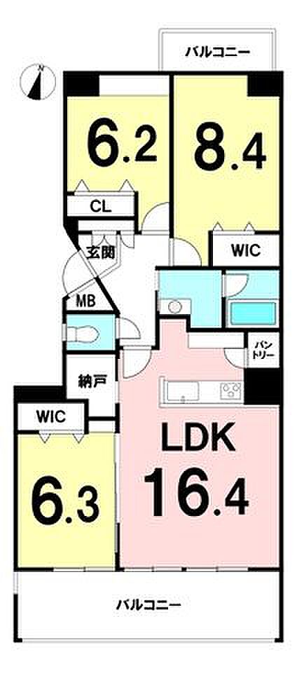 コモンシティ湘南衣笠サウスリッジ(3LDK) 2階の間取り