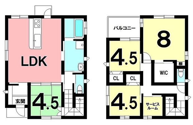 4LDK、ウォークインクローゼット、サービスルーム、【建物面積97.82m2(29.59坪)】