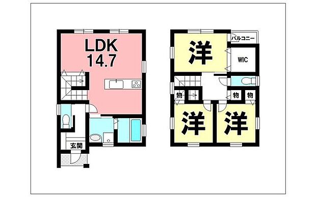 3LDK+WIC、床暖房、エアコン、照明付き【建物面積76.54m2(23.15坪)】