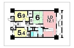 フラワーマンション西鹿児島 3LDKの間取り