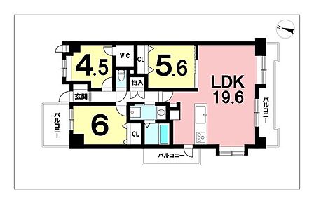 3LDK＋ウォークインクローゼット、3面バルコニー【専有面積75.60m2】