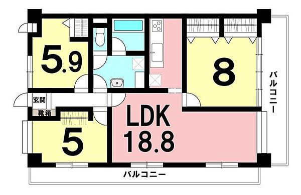 3LDK、2面バルコニー、南角【専有面積76.22m2】令和8年5月リフォーム済み！
