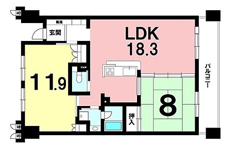 2LDK、東南向きバルコニー【専有面積81.11m2】ペット飼育2匹まで可能です!