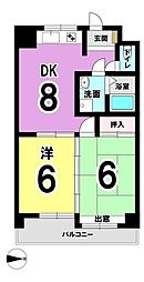 オリエンタル小倉南弐番館 2DKの間取図画像