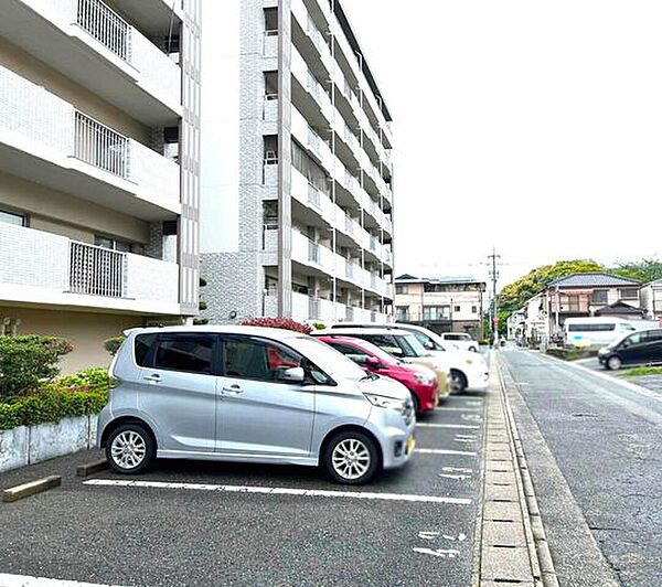 敷地内の駐車スペースです。区画の配置や建物との距離感を確認できます。